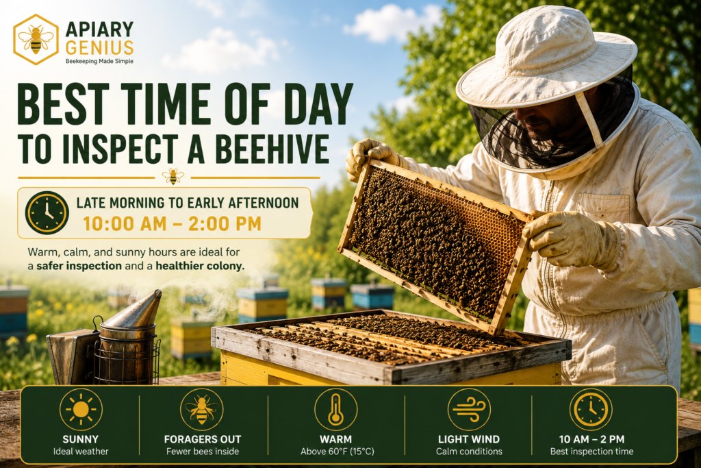 Best time of day to inspect a beehive infographic
