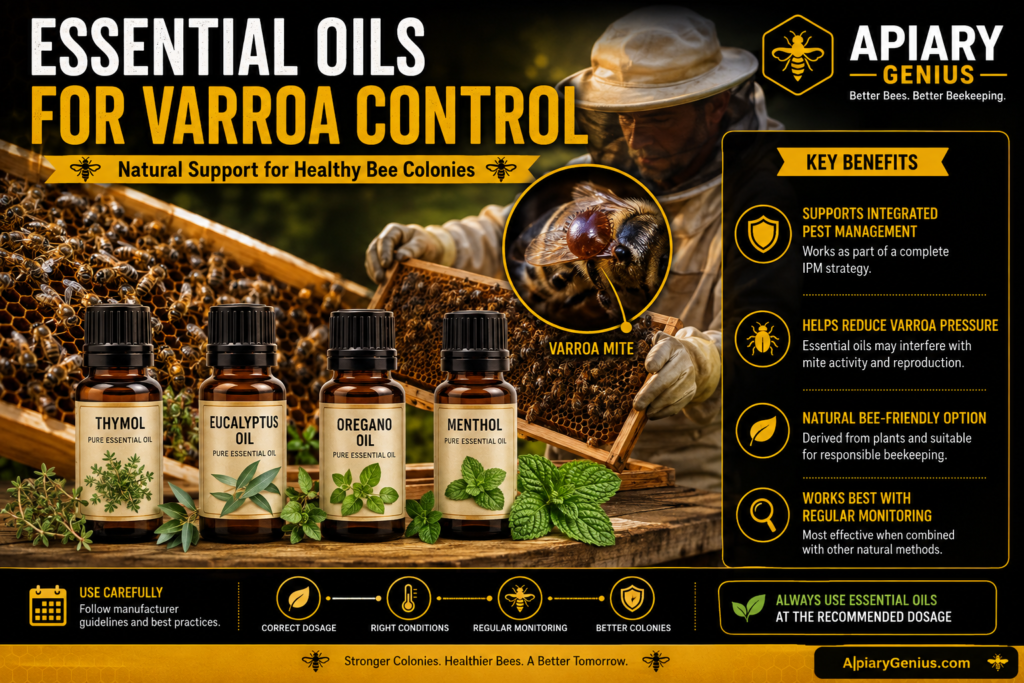 Essential oils for natural varroa mite control in honey bee colonies