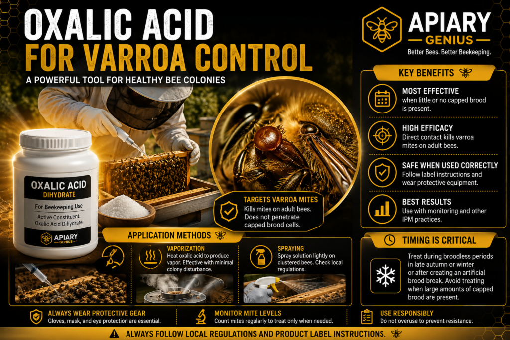 Oxalic acid treatment for varroa mite control in a honey bee colony