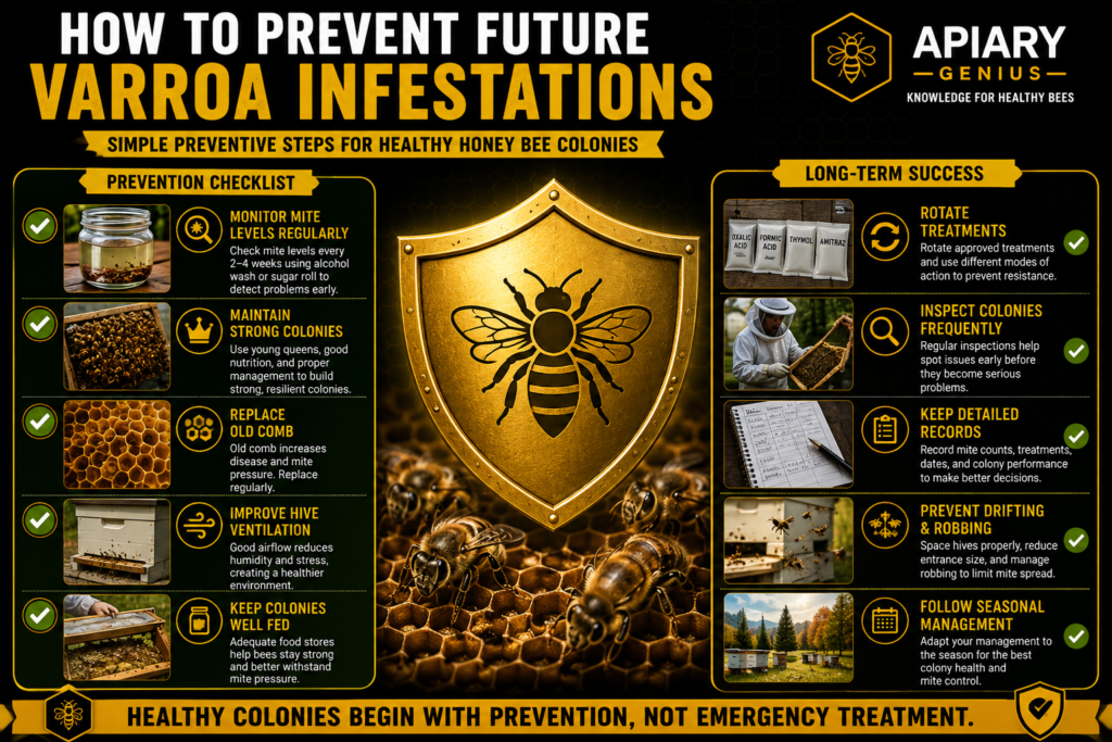 Preventive strategies to reduce future varroa mite infestations in honey bee colonies.