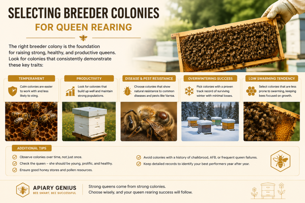 Selecting breeder colonies for queen rearing based on key colony traits