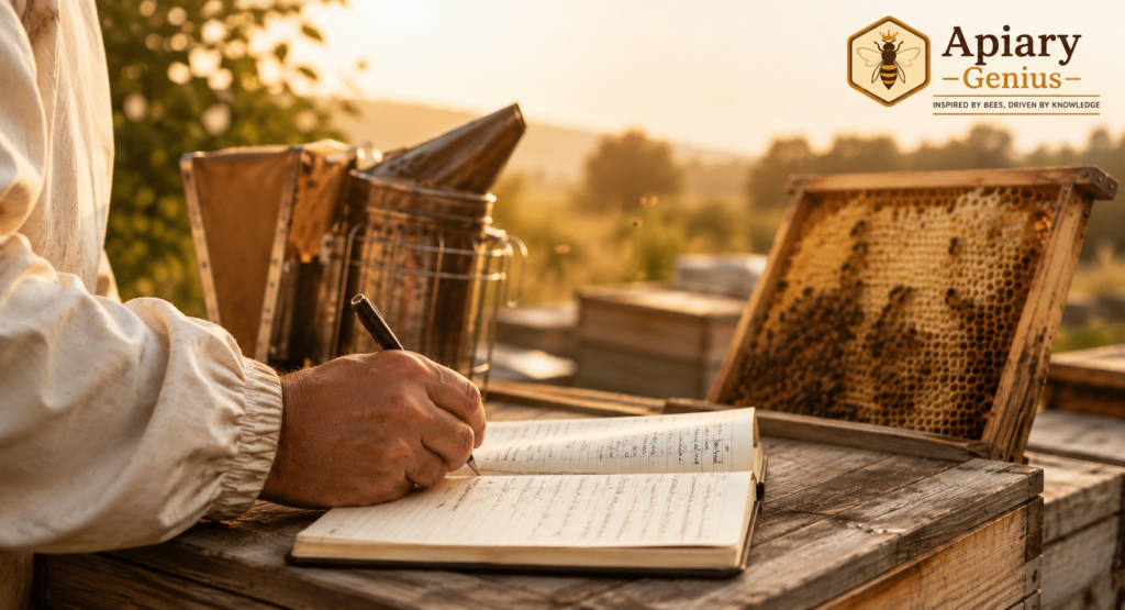 beekeeper writing editorial notes for beekeeping content policy