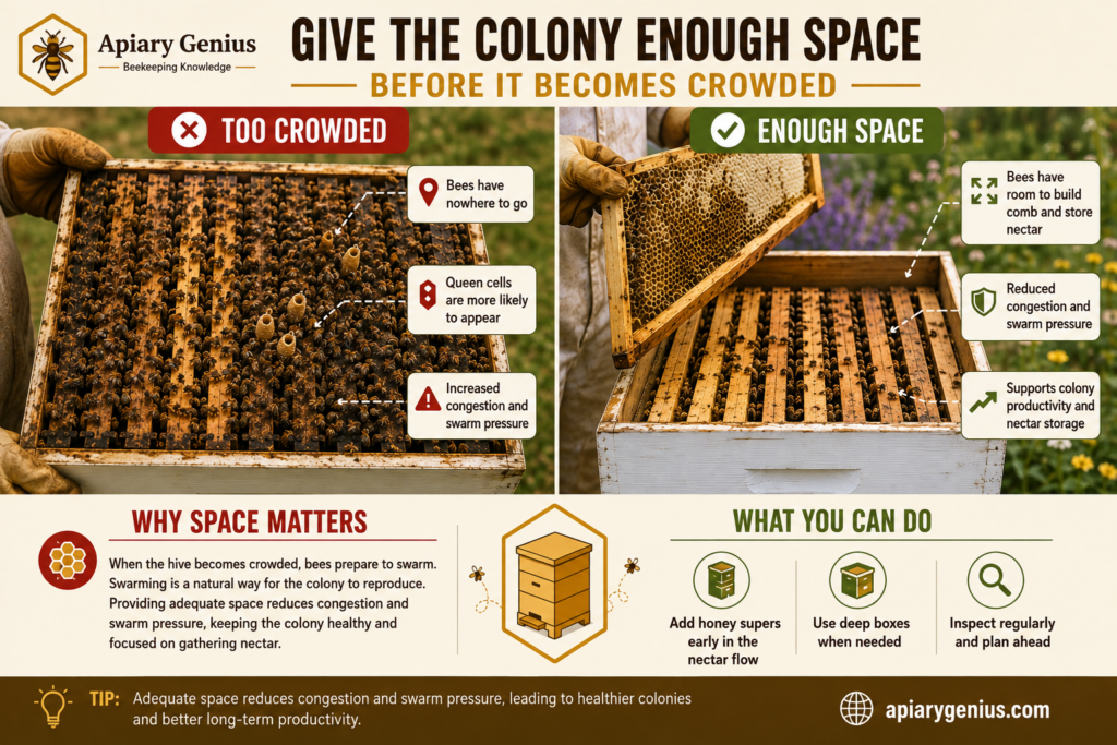 How to prevent bee swarming by providing enough hive space