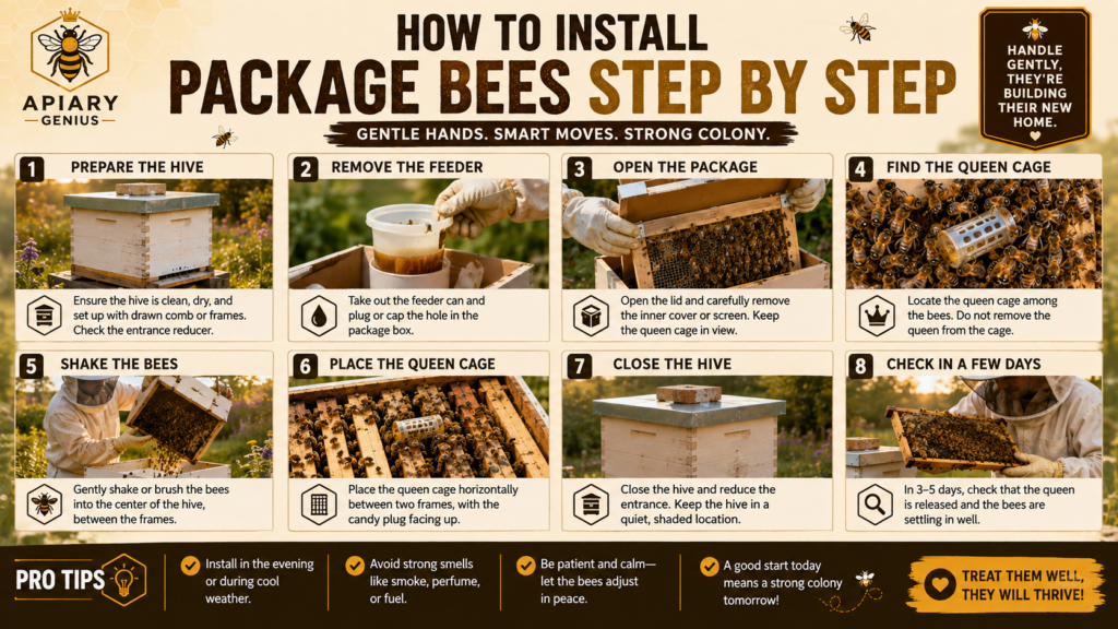 How to install package bees step by step in a prepared beehive