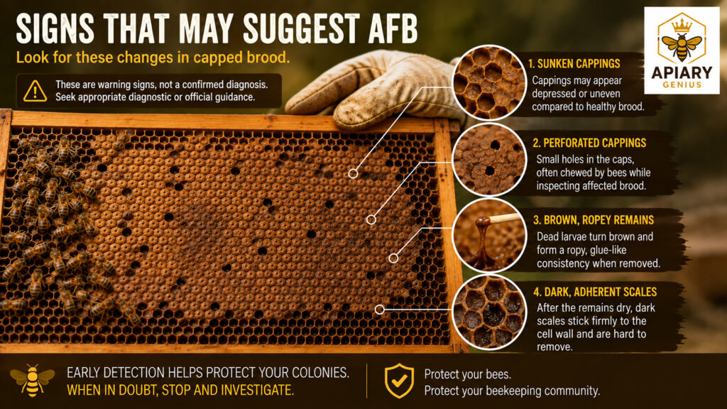American foulbrood warning signs in capped honey bee brood