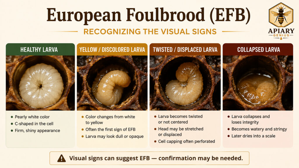 European foulbrood visual signs in honey bee larvae