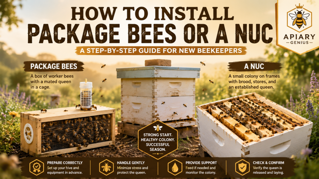 How to install package bees or a nuc in a prepared beehive