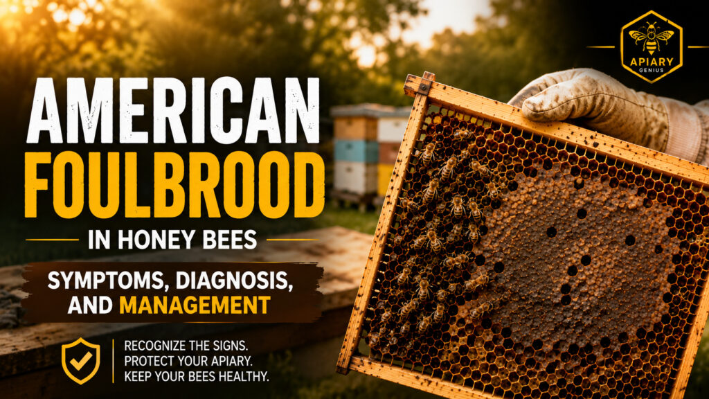 American foulbrood symptoms in a honey bee brood frame
