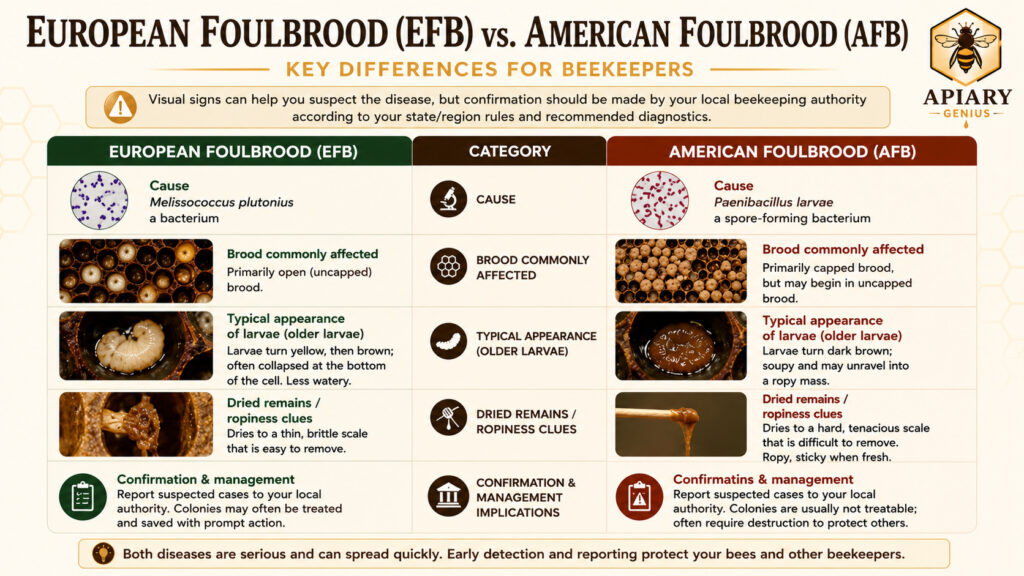 European foulbrood vs American foulbrood comparison