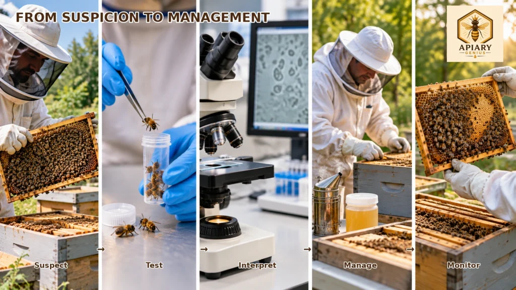 Nosema in honey bees management process from suspicion and testing to management and monitoring