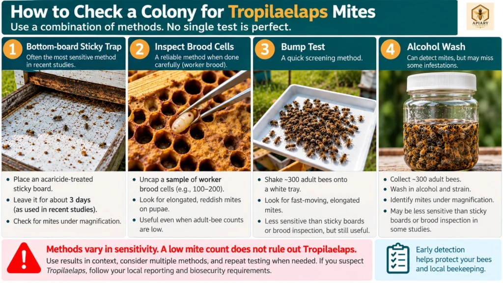 How to check a honey bee colony for Tropilaelaps mites
