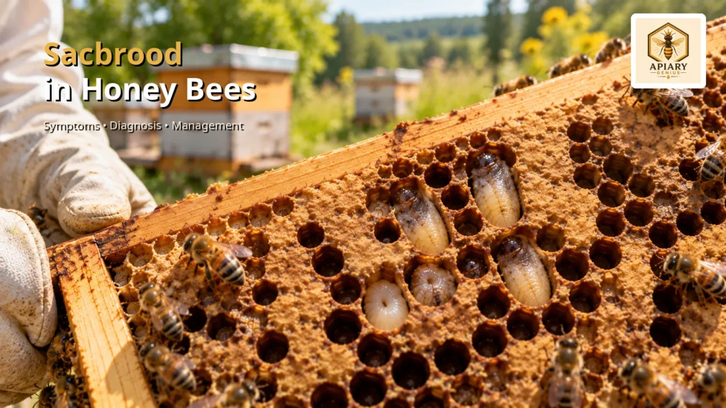 Sacbrood in honey bees with affected larvae visible in brood comb