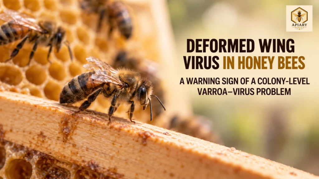 Deformed wing virus in honey bees shown by a worker with shriveled wings